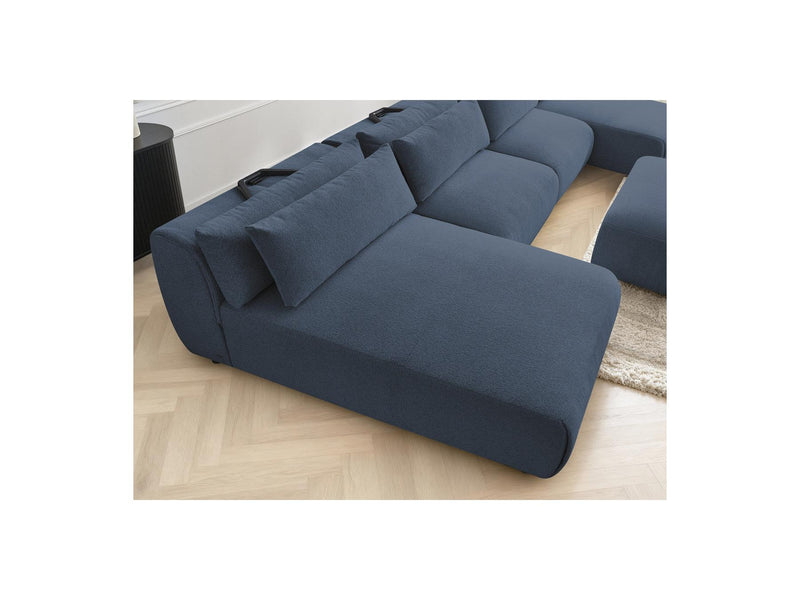 Jana - Panoramic Fixed Modular Sofa With Headrests - Heather Fabric With 2 Chaise Lounges, 2 Easy Chairs And 1 Large Pouf
