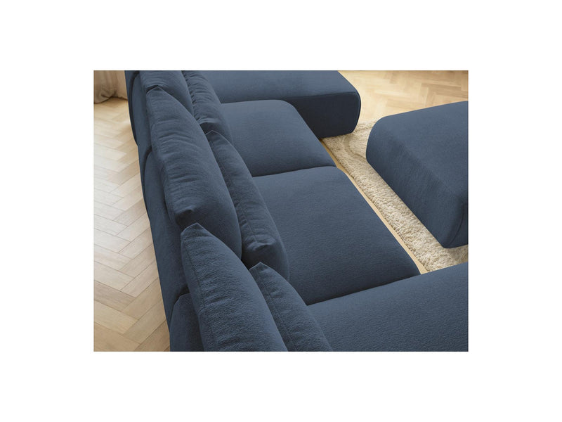 Jana - Panoramic Fixed Modular Sofa With Headrests - Heather Fabric With 2 Chaise Lounges, 2 Easy Chairs And 1 Large Pouf