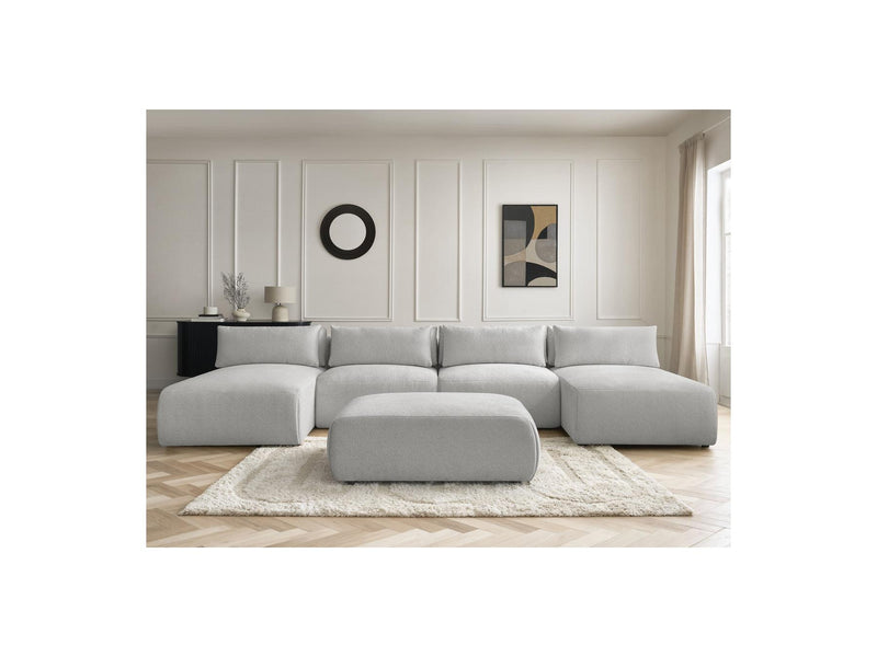 Jana - Panoramic Fixed Modular Sofa With Headrests - Heather Fabric With 2 Chaise Lounges, 2 Easy Chairs And 1 Large Pouf