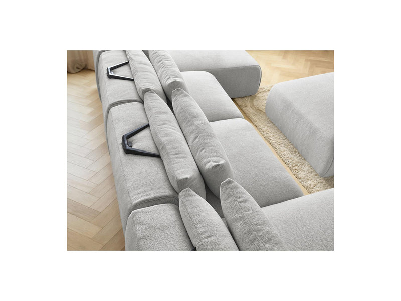 Jana - Panoramic Fixed Modular Sofa With Headrests - Heather Fabric With 2 Chaise Lounges, 2 Easy Chairs And 1 Large Pouf
