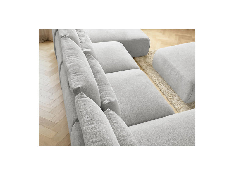 Jana - Panoramic Fixed Modular Sofa With Headrests - Heather Fabric With 2 Chaise Lounges, 2 Easy Chairs And 1 Large Pouf