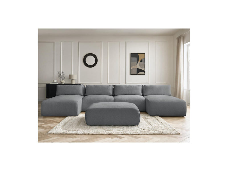 Jana - Panoramic Fixed Modular Sofa With Headrests - Heather Fabric With 2 Chaise Lounges, 2 Easy Chairs And 1 Large Pouf