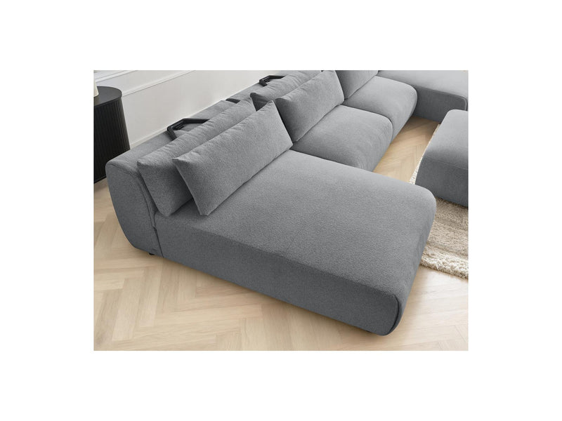Jana - Panoramic Fixed Modular Sofa With Headrests - Heather Fabric With 2 Chaise Lounges, 2 Easy Chairs And 1 Large Pouf