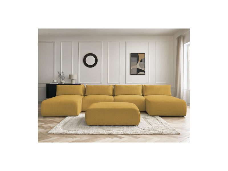 Jana - Panoramic Fixed Modular Sofa With Headrests - Heather Fabric With 2 Chaise Lounges, 2 Easy Chairs And 1 Large Pouf