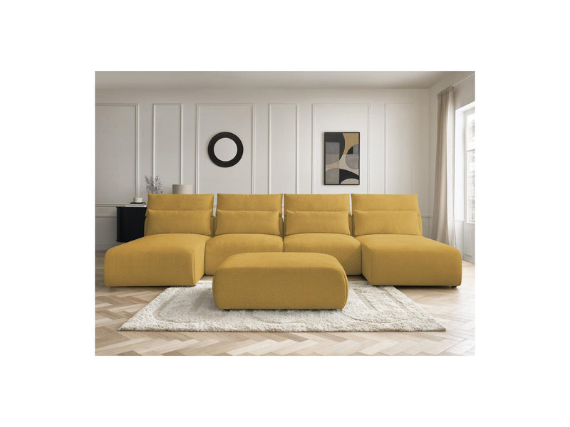 Jana - Panoramic Fixed Modular Sofa With Headrests - Heather Fabric With 2 Chaise Lounges, 2 Easy Chairs And 1 Large Pouf