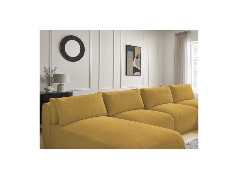 Jana - Panoramic Fixed Modular Sofa With Headrests - Heather Fabric With 2 Chaise Lounges, 2 Easy Chairs And 1 Large Pouf