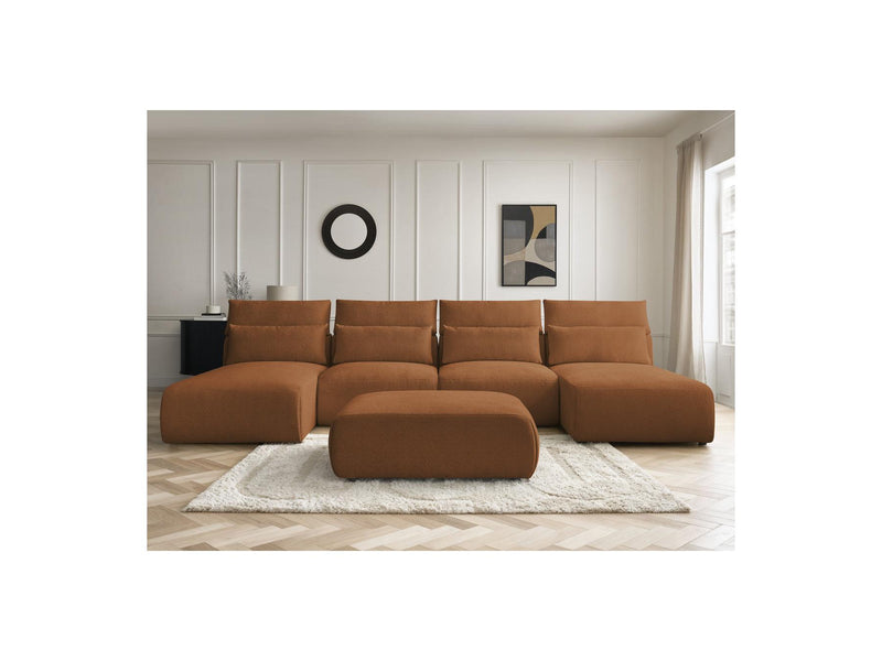 Jana - Panoramic Fixed Modular Sofa With Headrests - Heather Fabric With 2 Chaise Lounges, 2 Easy Chairs And 1 Large Pouf