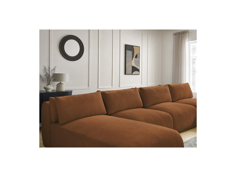 Jana - Panoramic Fixed Modular Sofa With Headrests - Heather Fabric With 2 Chaise Lounges, 2 Easy Chairs And 1 Large Pouf
