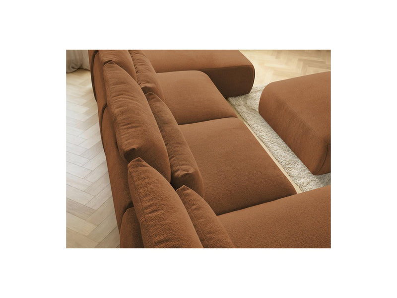 Jana - Panoramic Fixed Modular Sofa With Headrests - Heather Fabric With 2 Chaise Lounges, 2 Easy Chairs And 1 Large Pouf