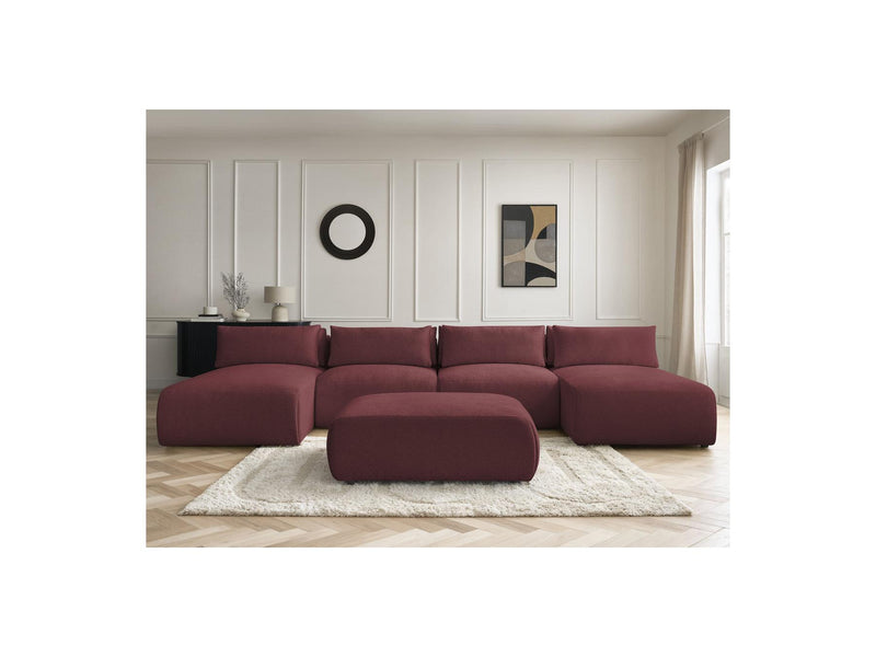 Jana - Panoramic Fixed Modular Sofa With Headrests - Heather Fabric With 2 Chaise Lounges, 2 Easy Chairs And 1 Large Pouf