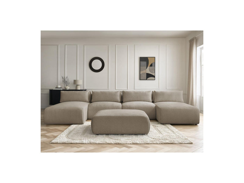 Jana - Panoramic Fixed Modular Sofa With Headrests - Heather Fabric With 2 Chaise Lounges, 2 Easy Chairs And 1 Large Pouf