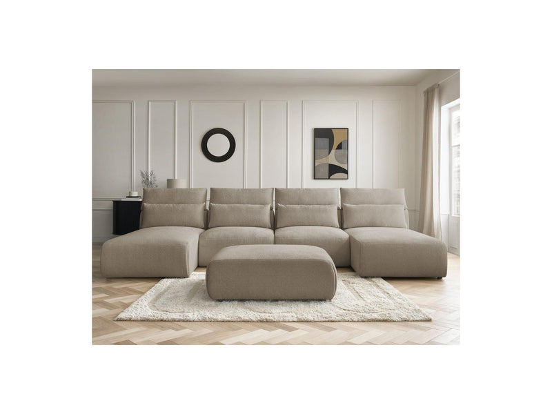 Jana - Panoramic Fixed Modular Sofa With Headrests - Heather Fabric With 2 Chaise Lounges, 2 Easy Chairs And 1 Large Pouf