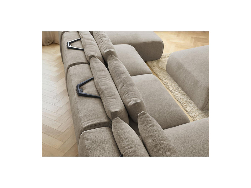 Jana - Panoramic Fixed Modular Sofa With Headrests - Heather Fabric With 2 Chaise Lounges, 2 Easy Chairs And 1 Large Pouf
