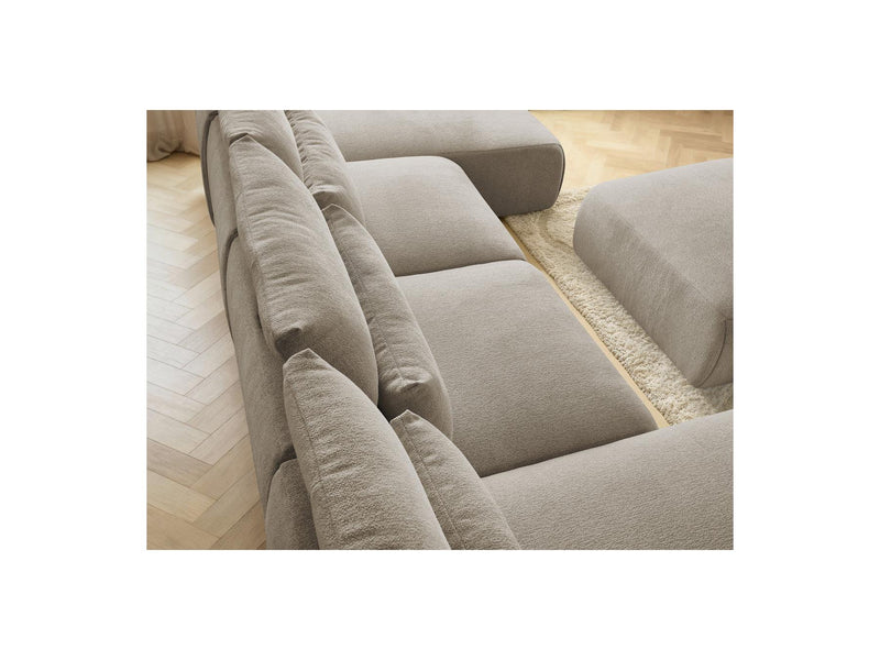 Jana - Panoramic Fixed Modular Sofa With Headrests - Heather Fabric With 2 Chaise Lounges, 2 Easy Chairs And 1 Large Pouf