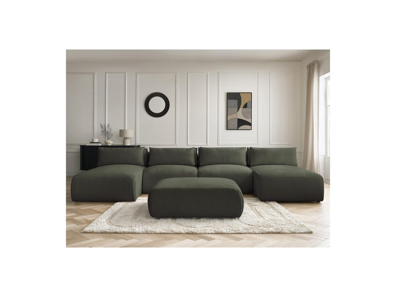 Jana - Panoramic Fixed Modular Sofa With Headrests - Heather Fabric With 2 Chaise Lounges, 2 Easy Chairs And 1 Large Pouf