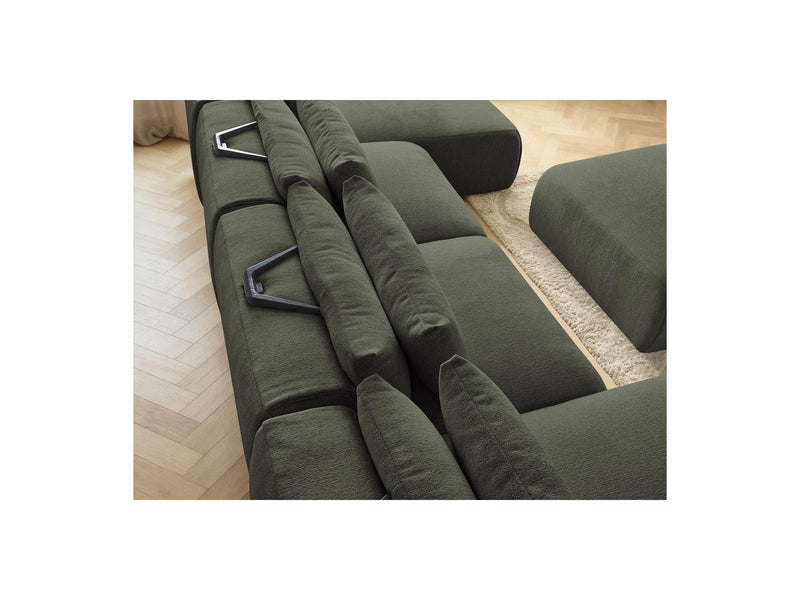 Jana - Panoramic Fixed Modular Sofa With Headrests - Heather Fabric With 2 Chaise Lounges, 2 Easy Chairs And 1 Large Pouf