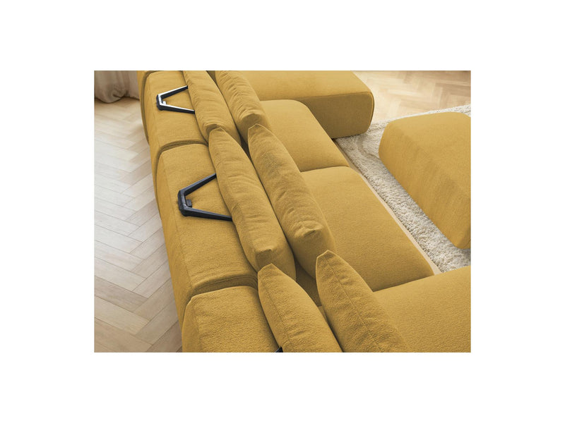 Jana - Canapé Panoramique Fixe Modulable Avec Têtières - Tissu Chiné Avec 2 Méridiennes, 2 Chauffeuses Et 1 Petit Pouf