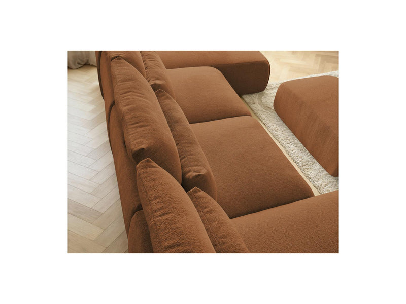 Jana - Canapé Panoramique Fixe Modulable Avec Têtières - Tissu Chiné Avec 2 Méridiennes, 2 Chauffeuses Et 1 Petit Pouf