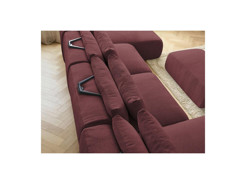 Jana - Canapé Panoramique Fixe Modulable Avec Têtières - Tissu Chiné Avec 2 Méridiennes, 2 Chauffeuses Et 1 Petit Pouf