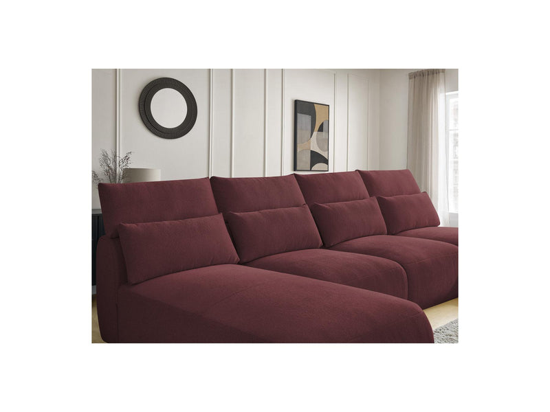 Jana - Canapé Panoramique Fixe Modulable Avec Têtières - Tissu Chiné Avec 2 Méridiennes, 2 Chauffeuses Et 1 Petit Pouf