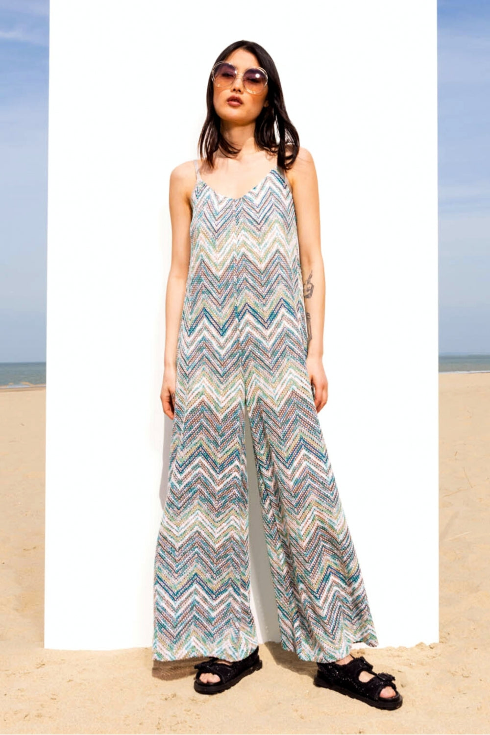 The Bonnie Zigzag Blue Jumpsuit