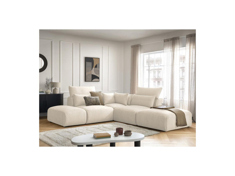 Jana - Modular Fixed Corner Sofa With Headrests - Velvet Fabric With 2 Low Chairs, 1 Corner And 2 Poufs - Reversible