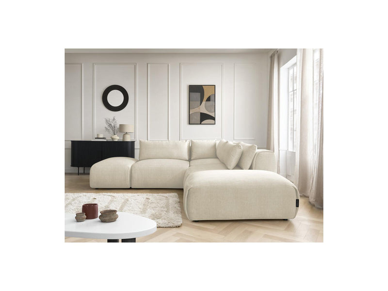 Jana - Modular Fixed Corner Sofa With Headrests - Velvet Fabric With 2 Low Chairs, 1 Corner And 2 Poufs - Reversible
