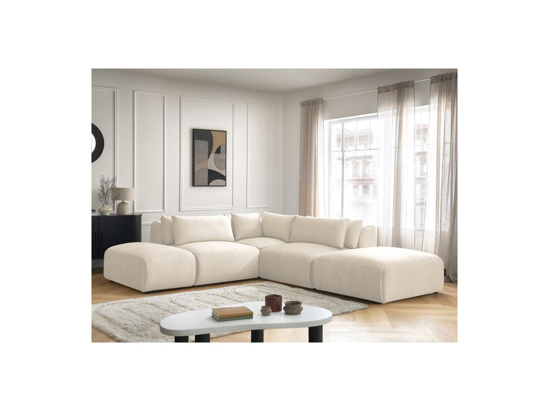 Jana - Modular Fixed Corner Sofa With Headrests - Velvet Fabric With 2 Low Chairs, 1 Corner And 2 Poufs - Reversible