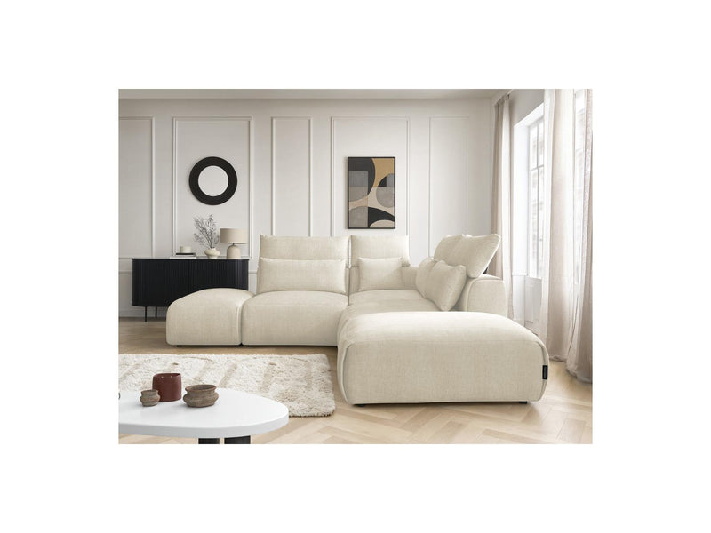 Jana - Modular Fixed Corner Sofa With Headrests - Velvet Fabric With 2 Low Chairs, 1 Corner And 2 Poufs - Reversible
