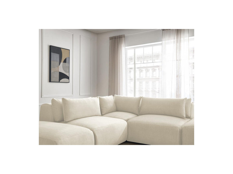 Jana - Modular Fixed Corner Sofa With Headrests - Velvet Fabric With 2 Low Chairs, 1 Corner And 2 Poufs - Reversible