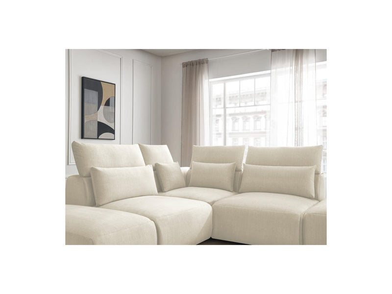 Jana - Modular Fixed Corner Sofa With Headrests - Velvet Fabric With 2 Low Chairs, 1 Corner And 2 Poufs - Reversible