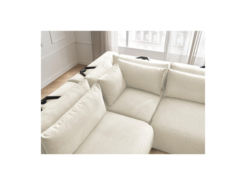 Jana - Modular Fixed Corner Sofa With Headrests - Velvet Fabric With 2 Low Chairs, 1 Corner And 2 Poufs - Reversible