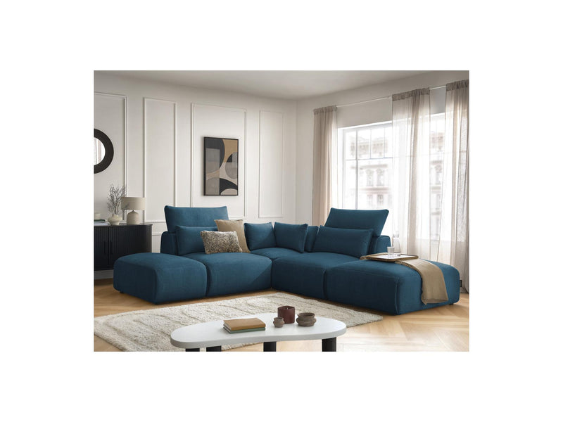 Jana - Modular Fixed Corner Sofa With Headrests - Velvet Fabric With 2 Low Chairs, 1 Corner And 2 Poufs - Reversible