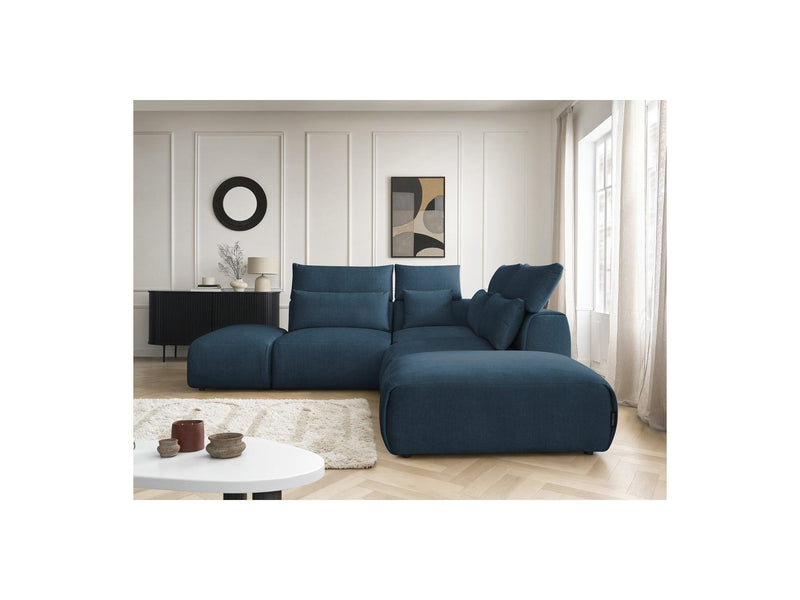 Jana - Modular Fixed Corner Sofa With Headrests - Velvet Fabric With 2 Low Chairs, 1 Corner And 2 Poufs - Reversible