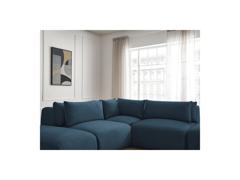 Jana - Modular Fixed Corner Sofa With Headrests - Velvet Fabric With 2 Low Chairs, 1 Corner And 2 Poufs - Reversible