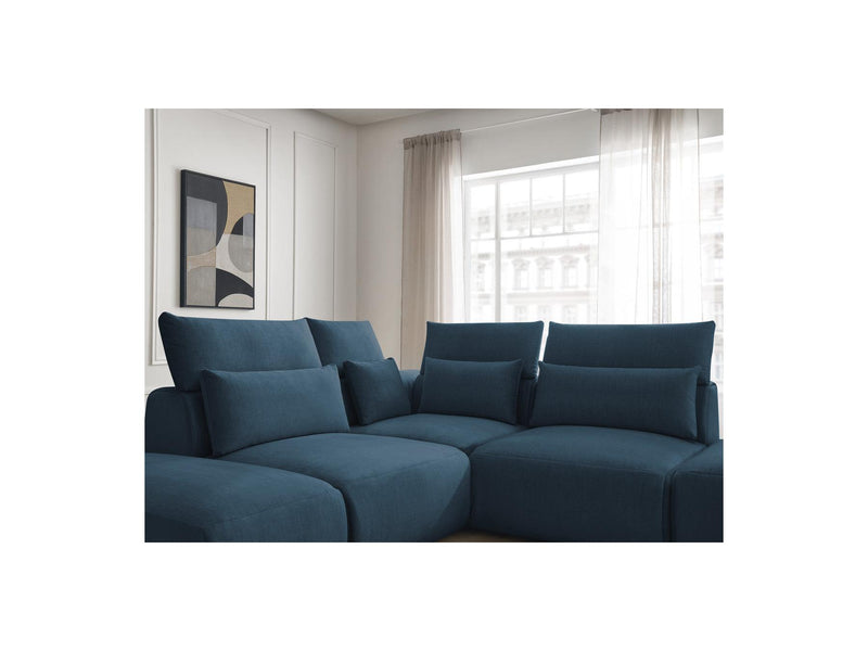 Jana - Modular Fixed Corner Sofa With Headrests - Velvet Fabric With 2 Low Chairs, 1 Corner And 2 Poufs - Reversible