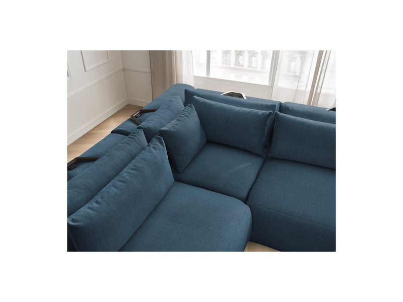 Jana - Modular Fixed Corner Sofa With Headrests - Velvet Fabric With 2 Low Chairs, 1 Corner And 2 Poufs - Reversible