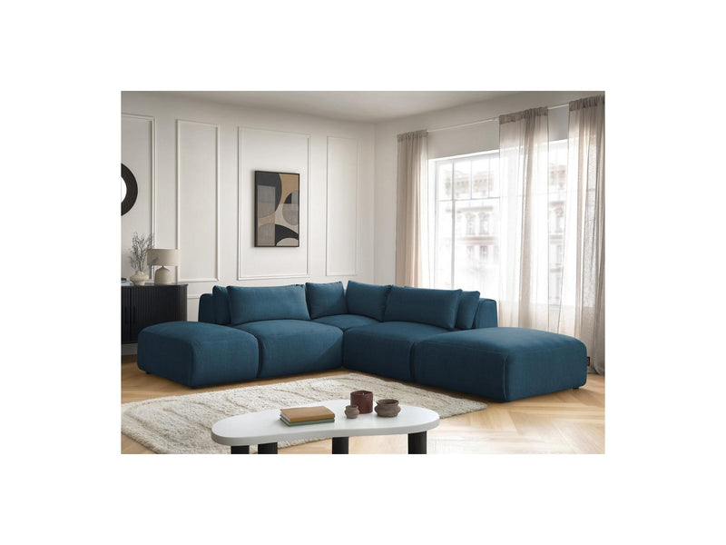 Jana - Modular Fixed Corner Sofa With Headrests - Velvet Fabric With 2 Low Chairs, 1 Corner And 2 Poufs - Reversible