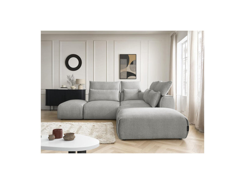 Jana - Modular Fixed Corner Sofa With Headrests - Velvet Fabric With 2 Low Chairs, 1 Corner And 2 Poufs - Reversible