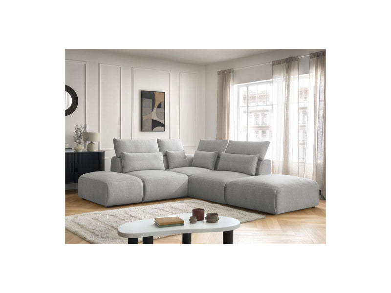 Jana - Modular Fixed Corner Sofa With Headrests - Velvet Fabric With 2 Low Chairs, 1 Corner And 2 Poufs - Reversible
