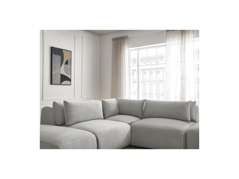 Jana - Modular Fixed Corner Sofa With Headrests - Velvet Fabric With 2 Low Chairs, 1 Corner And 2 Poufs - Reversible