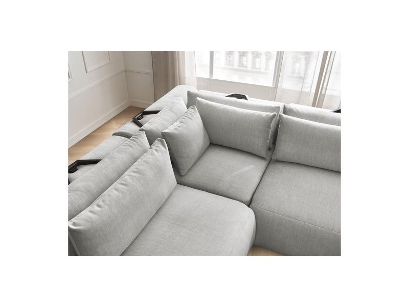 Jana - Modular Fixed Corner Sofa With Headrests - Velvet Fabric With 2 Low Chairs, 1 Corner And 2 Poufs - Reversible