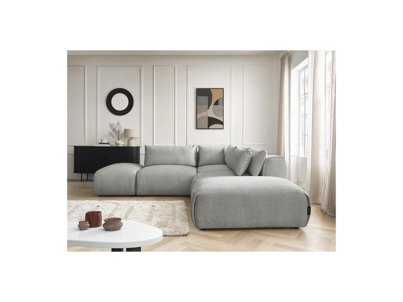 Jana - Modular Fixed Corner Sofa With Headrests - Velvet Fabric With 2 Low Chairs, 1 Corner And 2 Poufs - Reversible