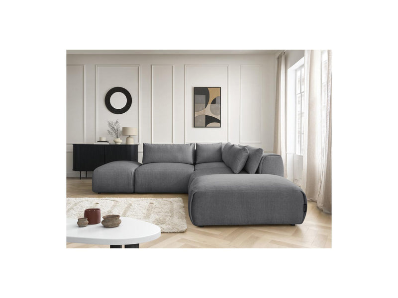 Jana - Modular Fixed Corner Sofa With Headrests - Velvet Fabric With 2 Low Chairs, 1 Corner And 2 Poufs - Reversible