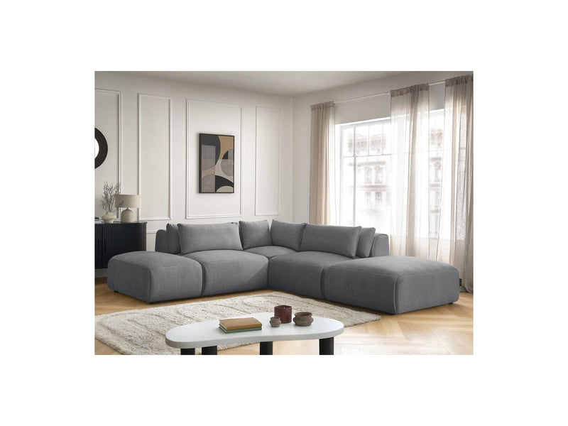 Jana - Modular Fixed Corner Sofa With Headrests - Velvet Fabric With 2 Low Chairs, 1 Corner And 2 Poufs - Reversible