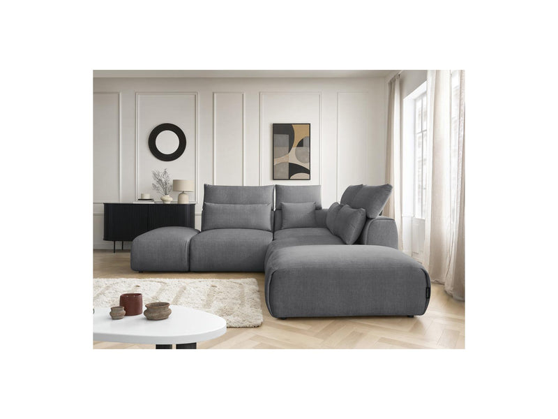 Jana - Modular Fixed Corner Sofa With Headrests - Velvet Fabric With 2 Low Chairs, 1 Corner And 2 Poufs - Reversible