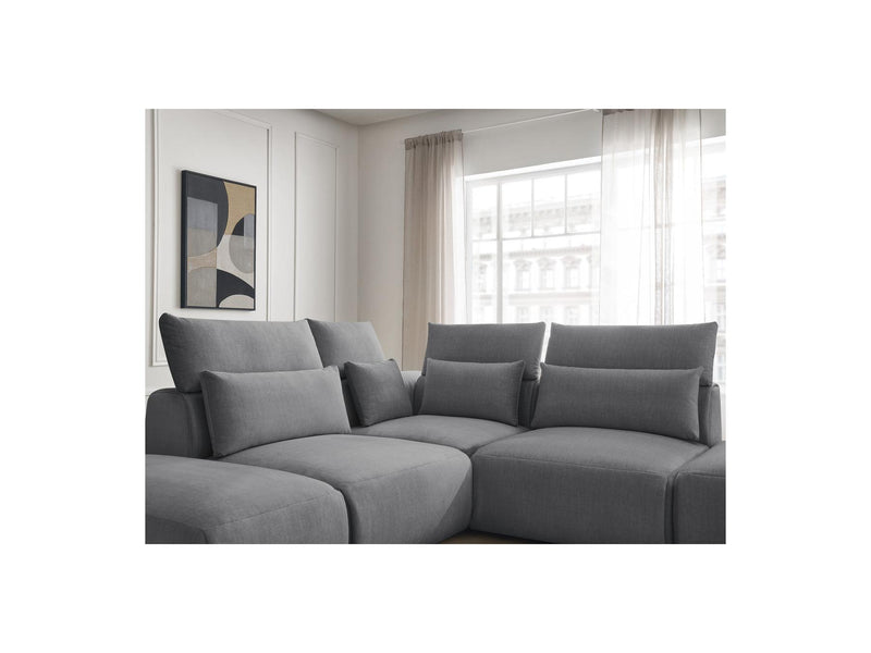Jana - Modular Fixed Corner Sofa With Headrests - Velvet Fabric With 2 Low Chairs, 1 Corner And 2 Poufs - Reversible