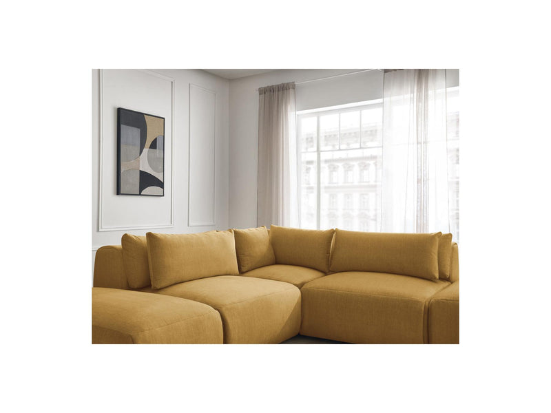 Jana - Modular Fixed Corner Sofa With Headrests - Velvet Fabric With 2 Low Chairs, 1 Corner And 2 Poufs - Reversible