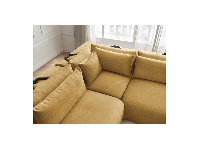 Jana - Modular Fixed Corner Sofa With Headrests - Velvet Fabric With 2 Low Chairs, 1 Corner And 2 Poufs - Reversible