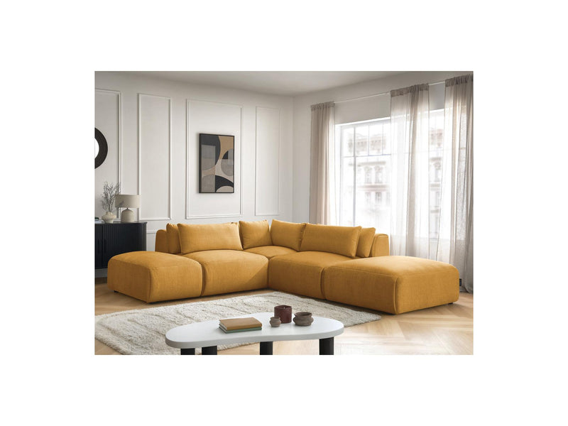 Jana - Modular Fixed Corner Sofa With Headrests - Velvet Fabric With 2 Low Chairs, 1 Corner And 2 Poufs - Reversible